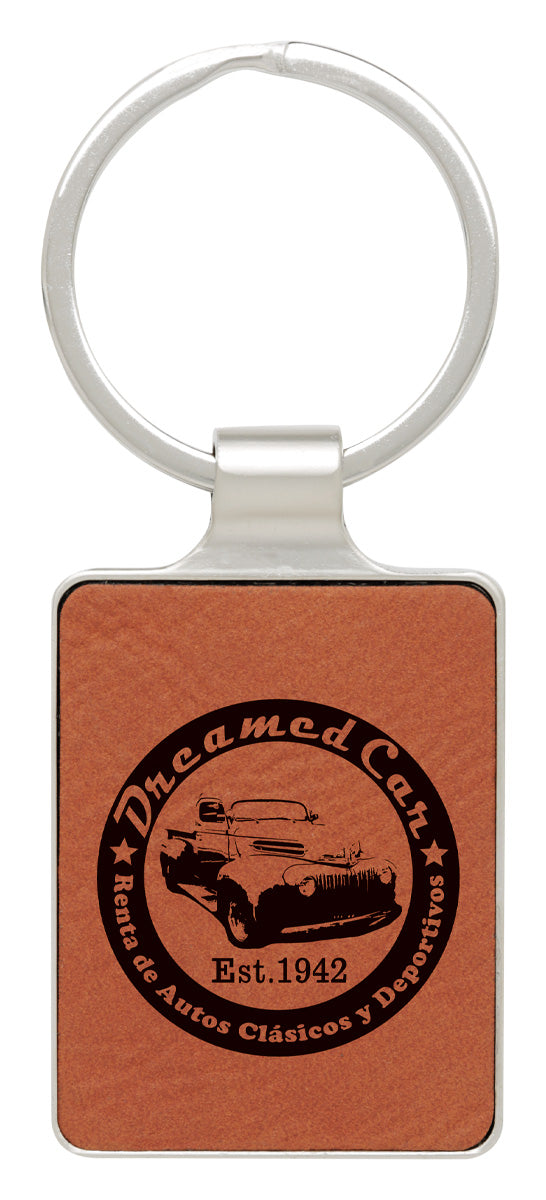 Leatherette Keychain - Rawhide with Chrome 50mm