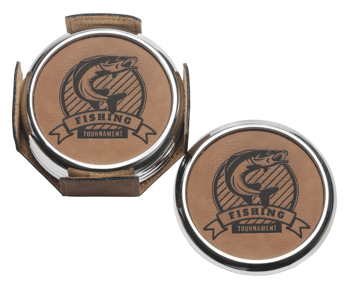 Coaster Set Rawhide & Metal 80mm