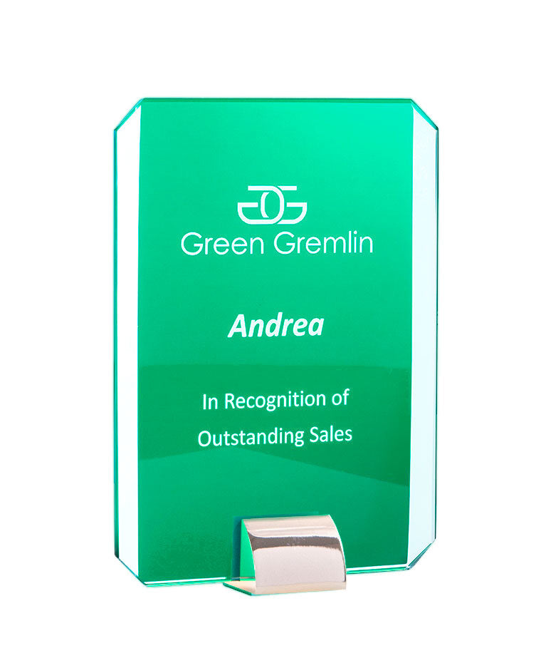 Rectangle Green Glass/Silver Stand