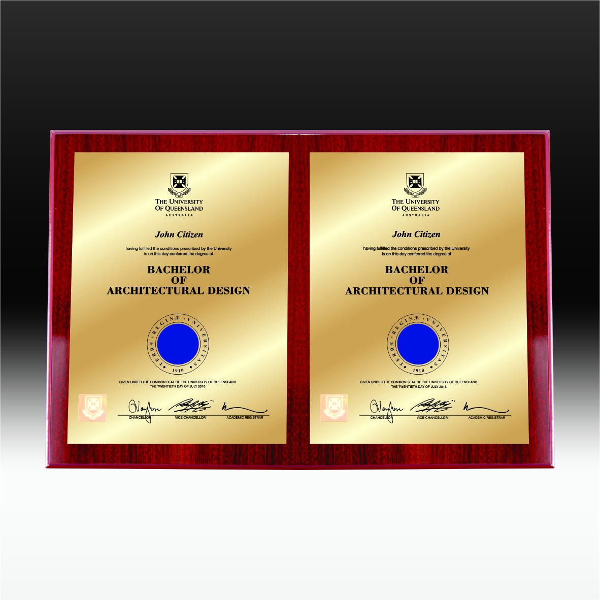 Double - Rosewood Timber Plaque University Plaques